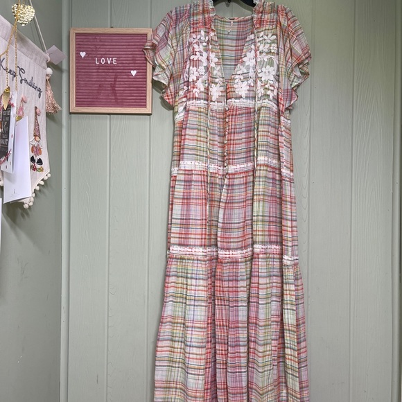 Free People Sally Plaid appliqué colorful maxi top - Picture 5 of 11